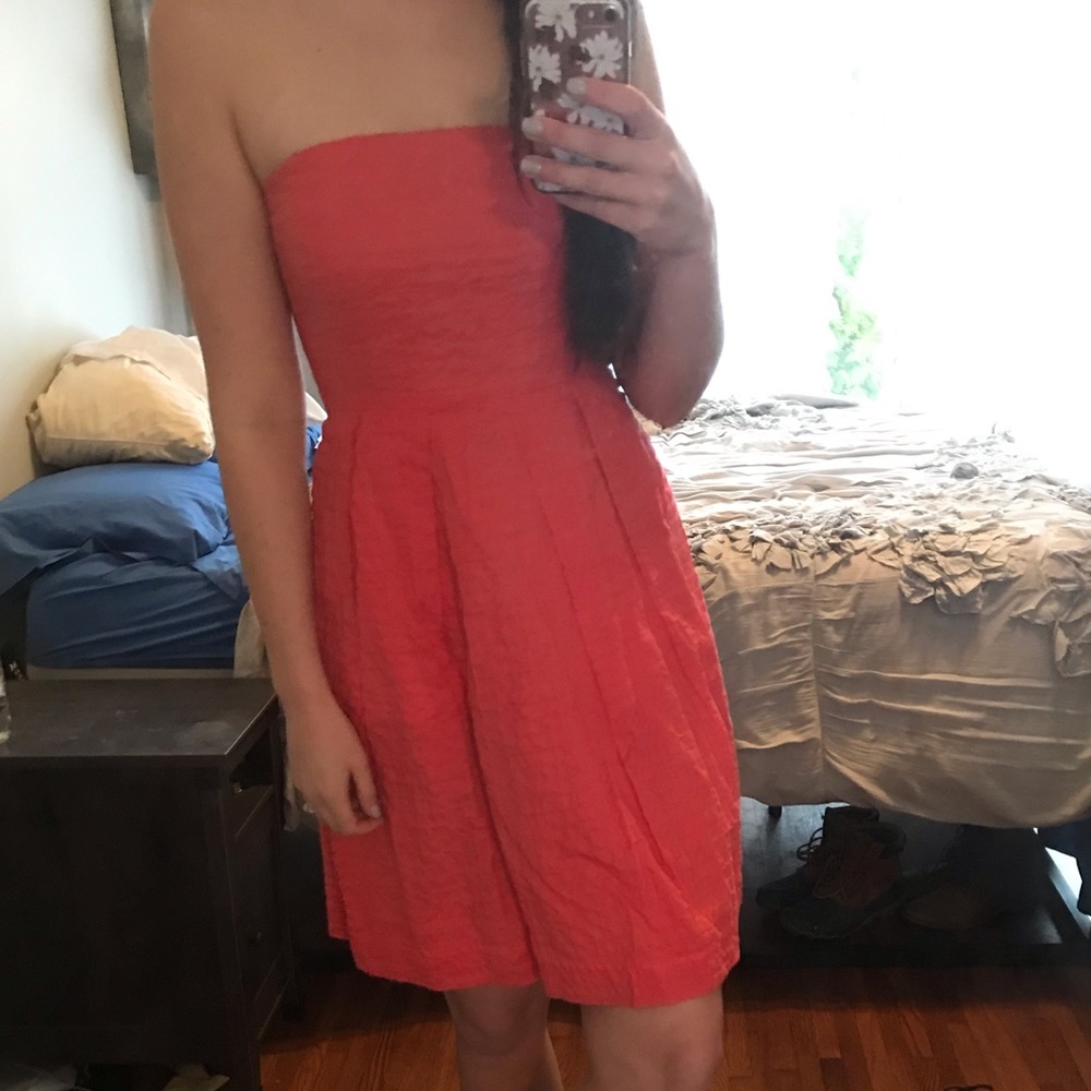 Coral Jcrew strapless dress